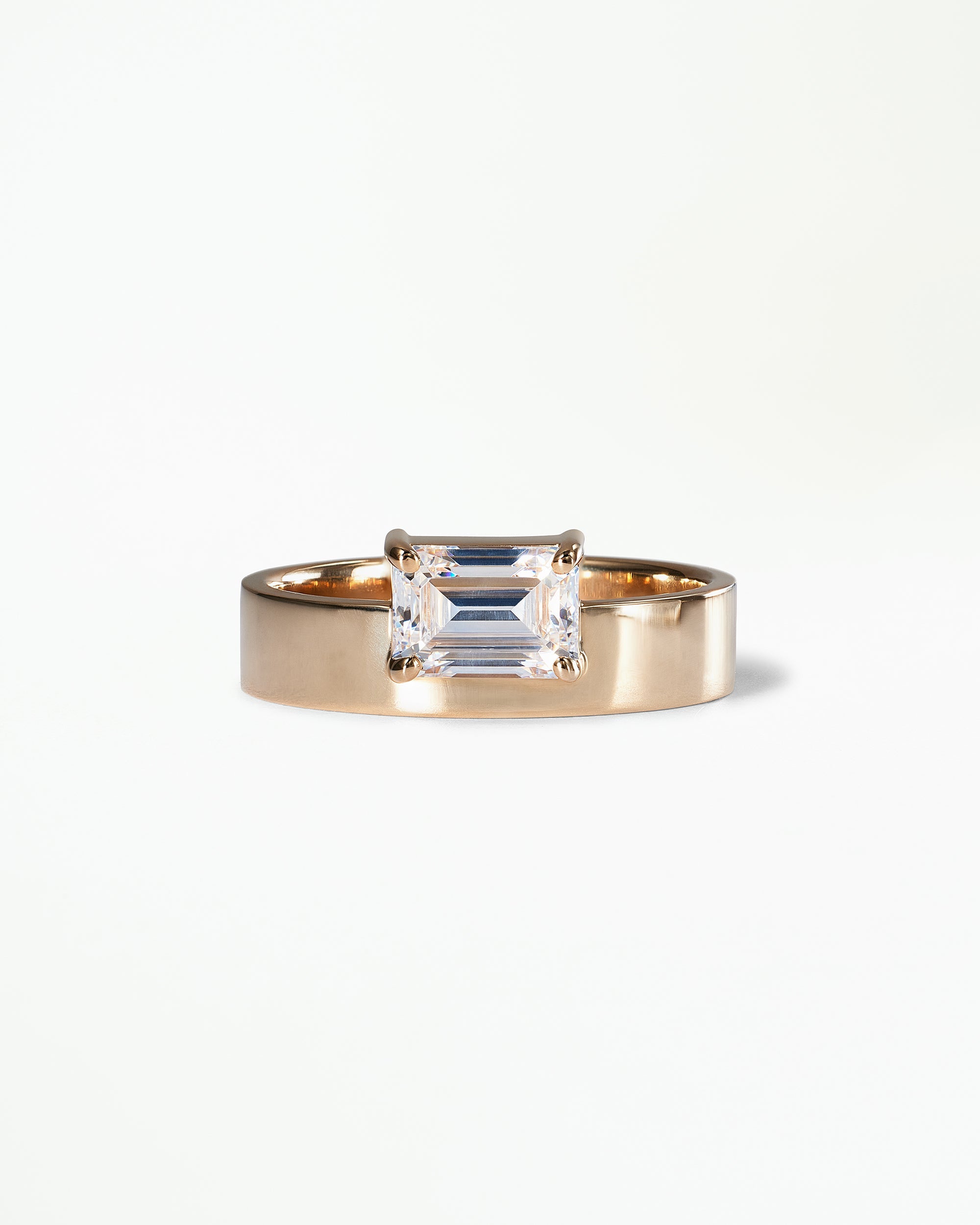 Horizontal Emerald Cut Diamond Monolith Ring