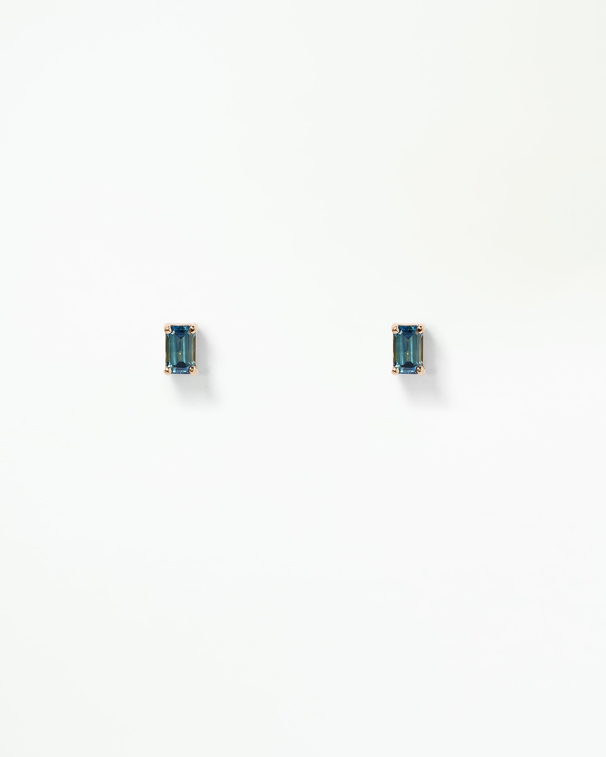 Large Emerald Cut Teal Sapphire Stud Earring