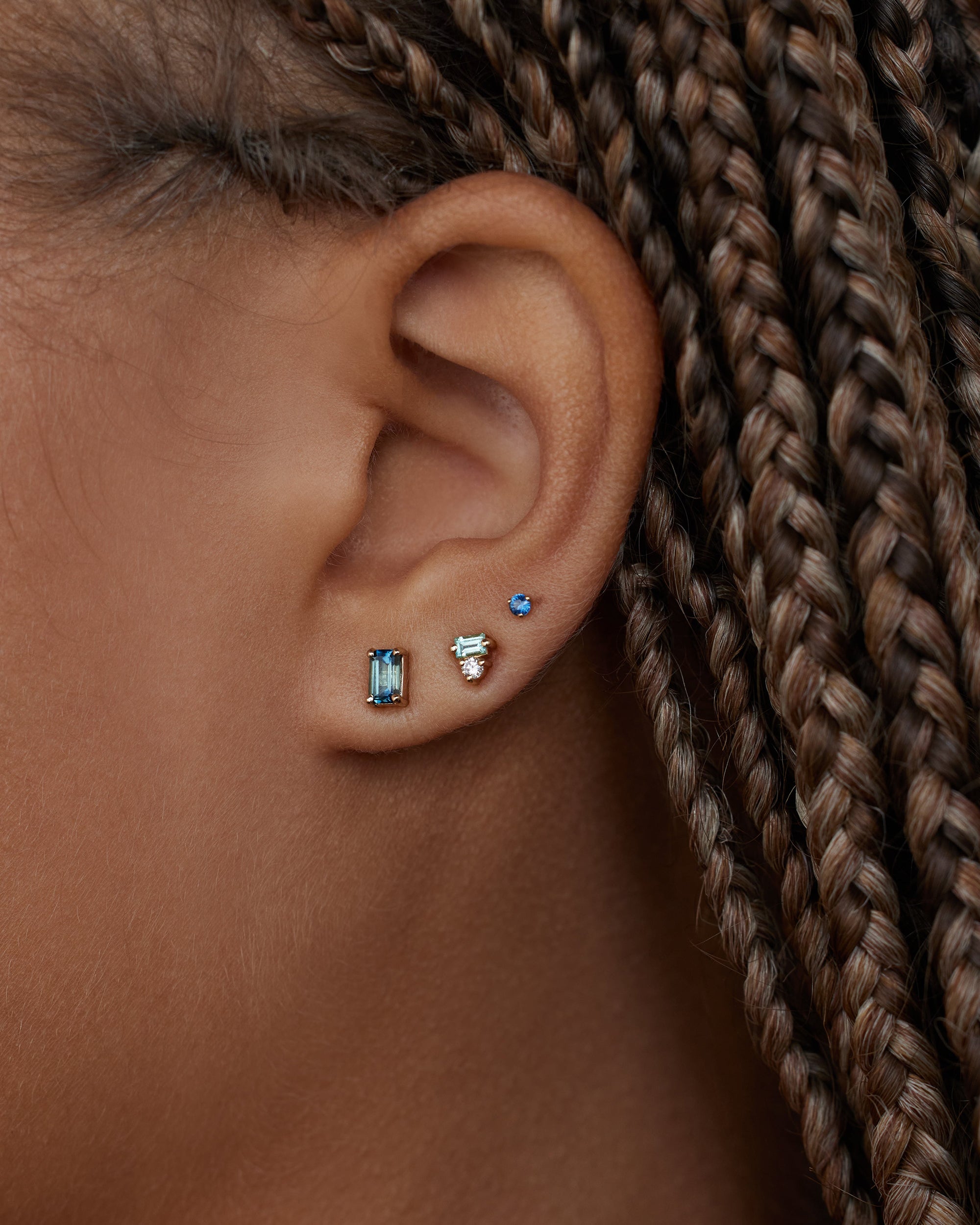 Large Emerald Cut Teal Sapphire Stud Earring