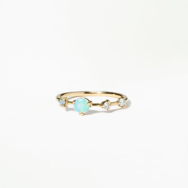 Large Opal and Diamond Four-Step Ring