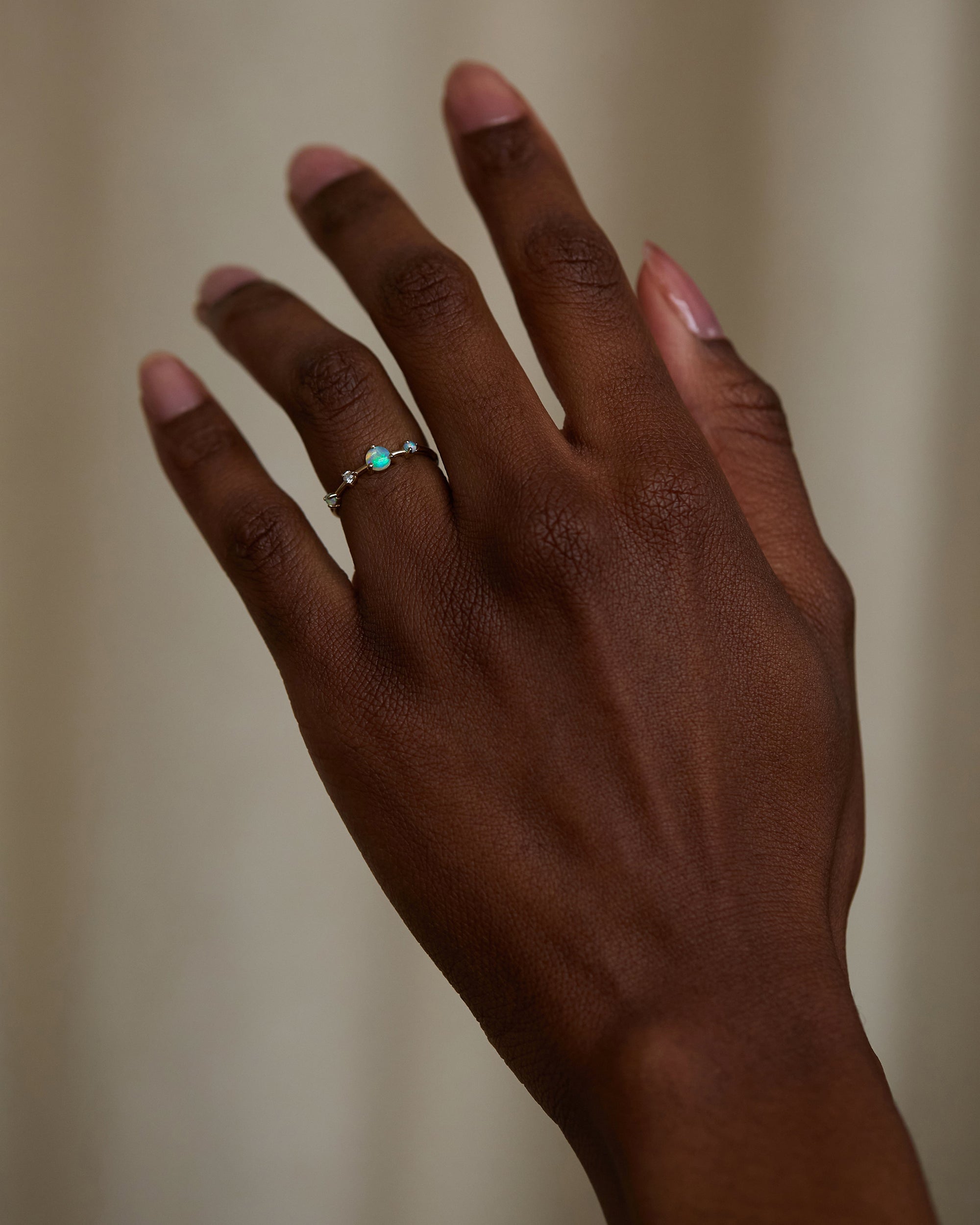 Large Opal and Diamond Four-Step Ring
