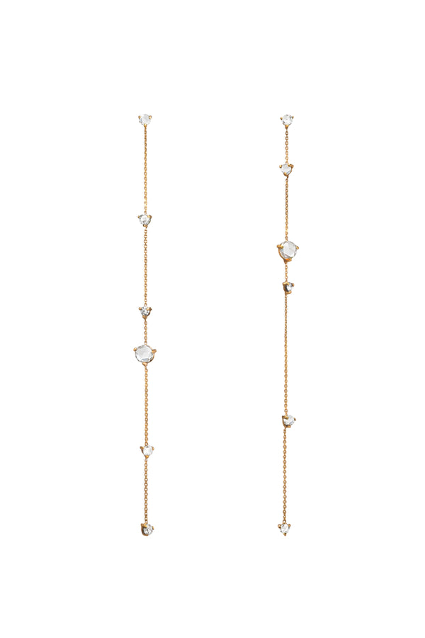 Linear Rose Cut Diamond Chain Earrings - Pair