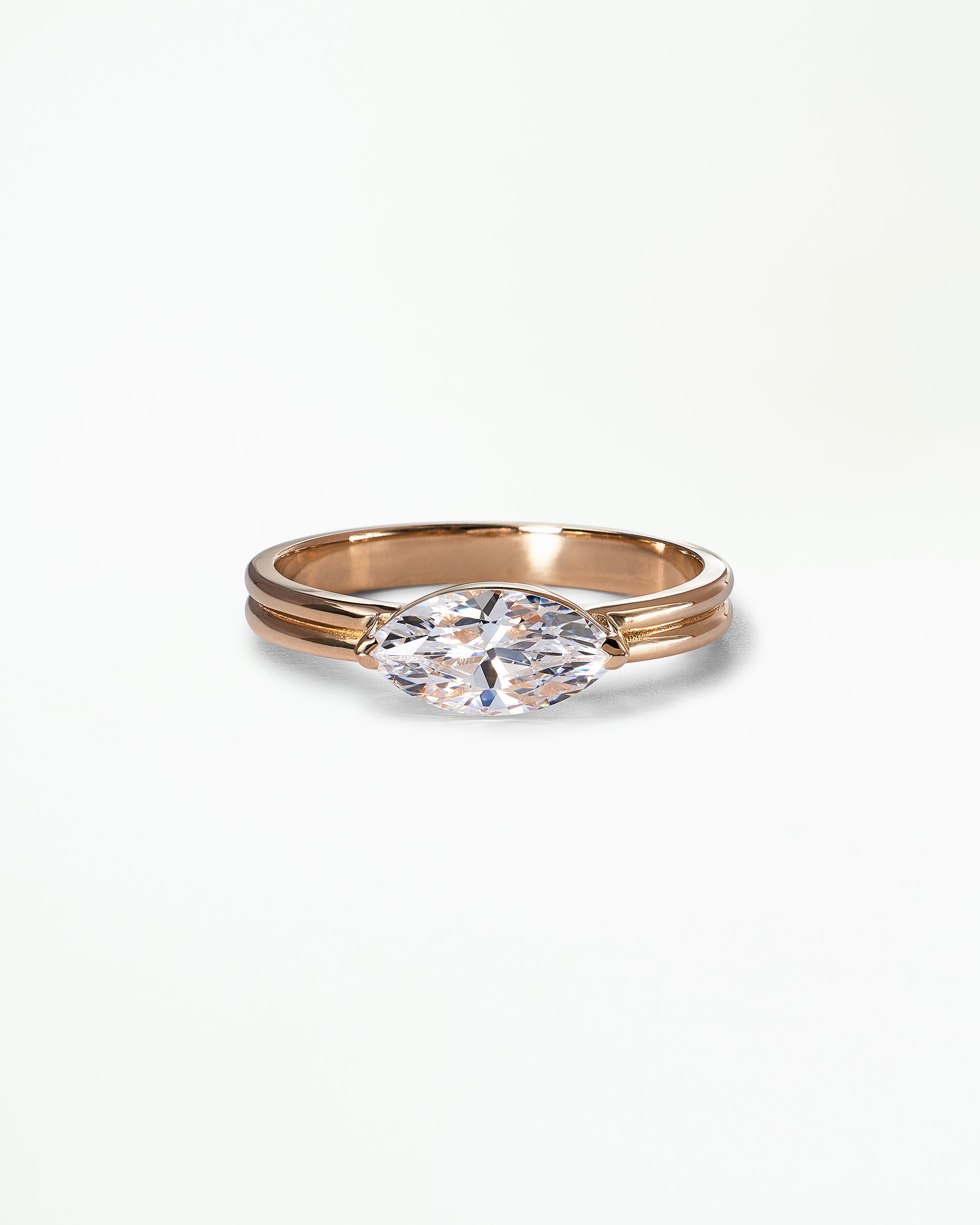Marquise Cut Diamond Ridge Solitaire Ring