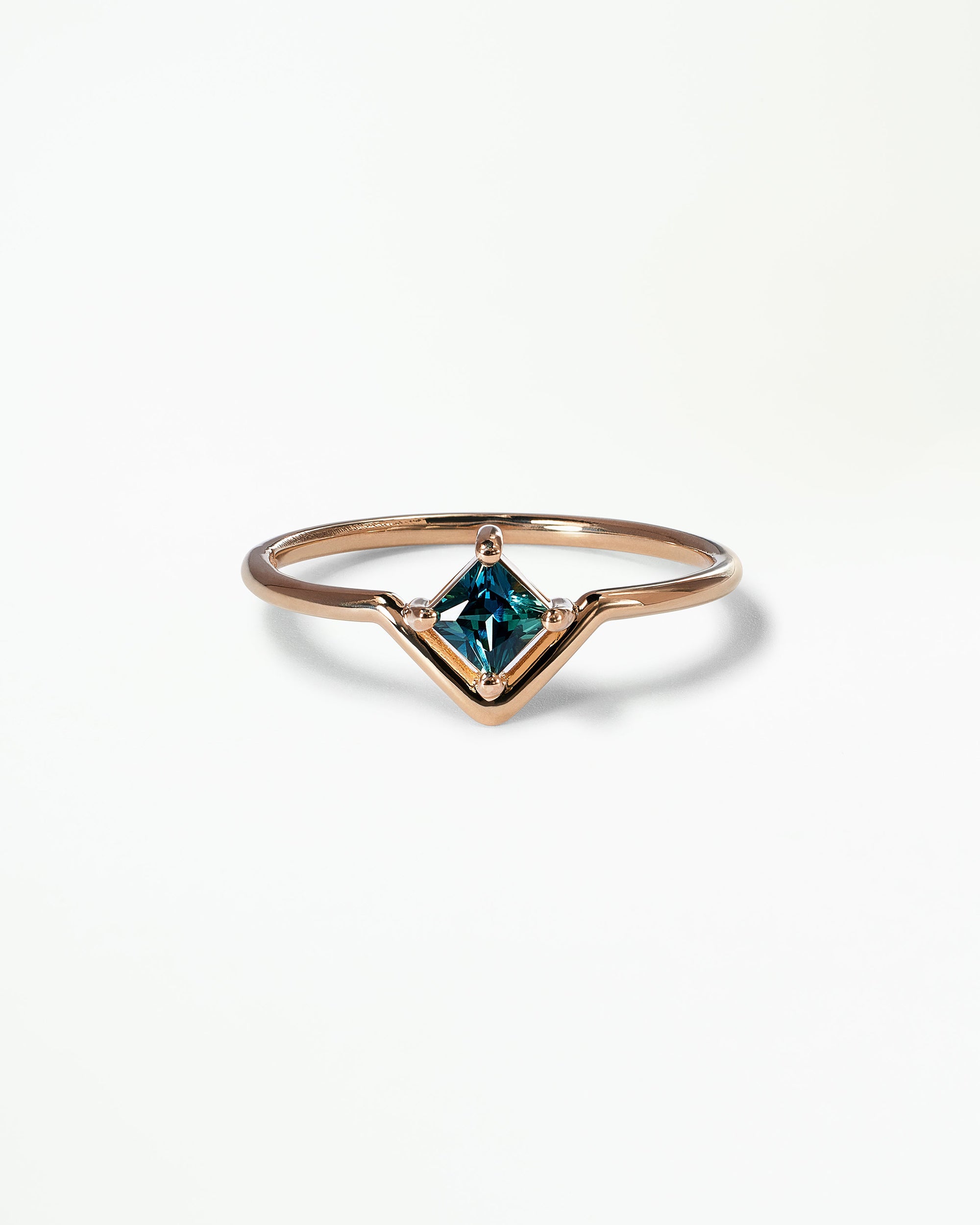 Medium Princess Cut Teal Sapphire Nestled Ring