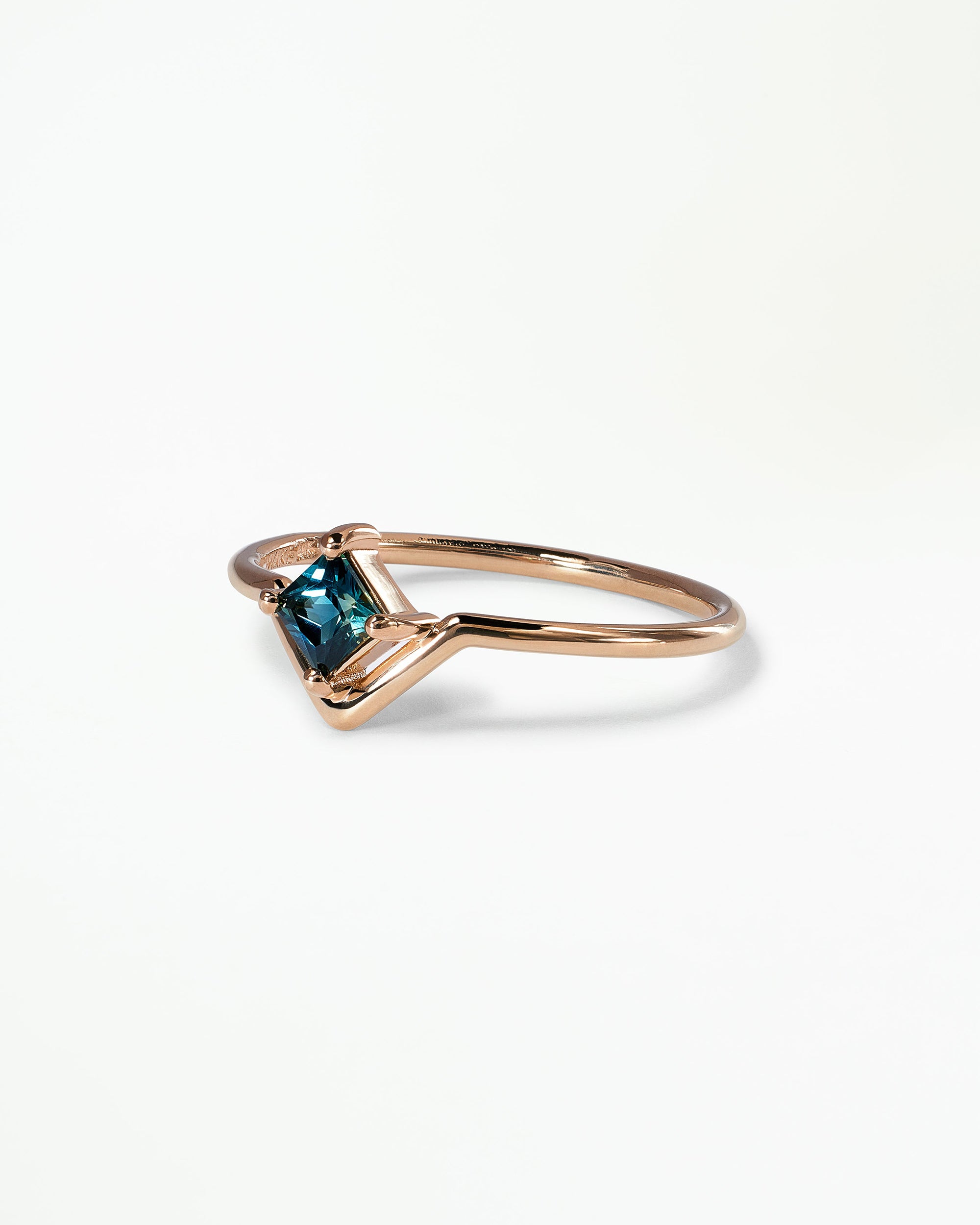 Medium Princess Cut Teal Sapphire Nestled Ring