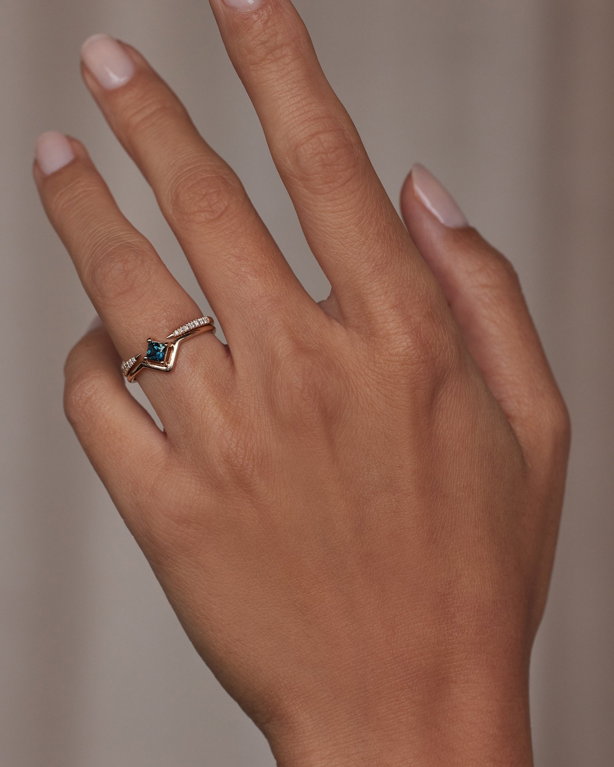 Medium Princess Cut Teal Sapphire Nestled Ring