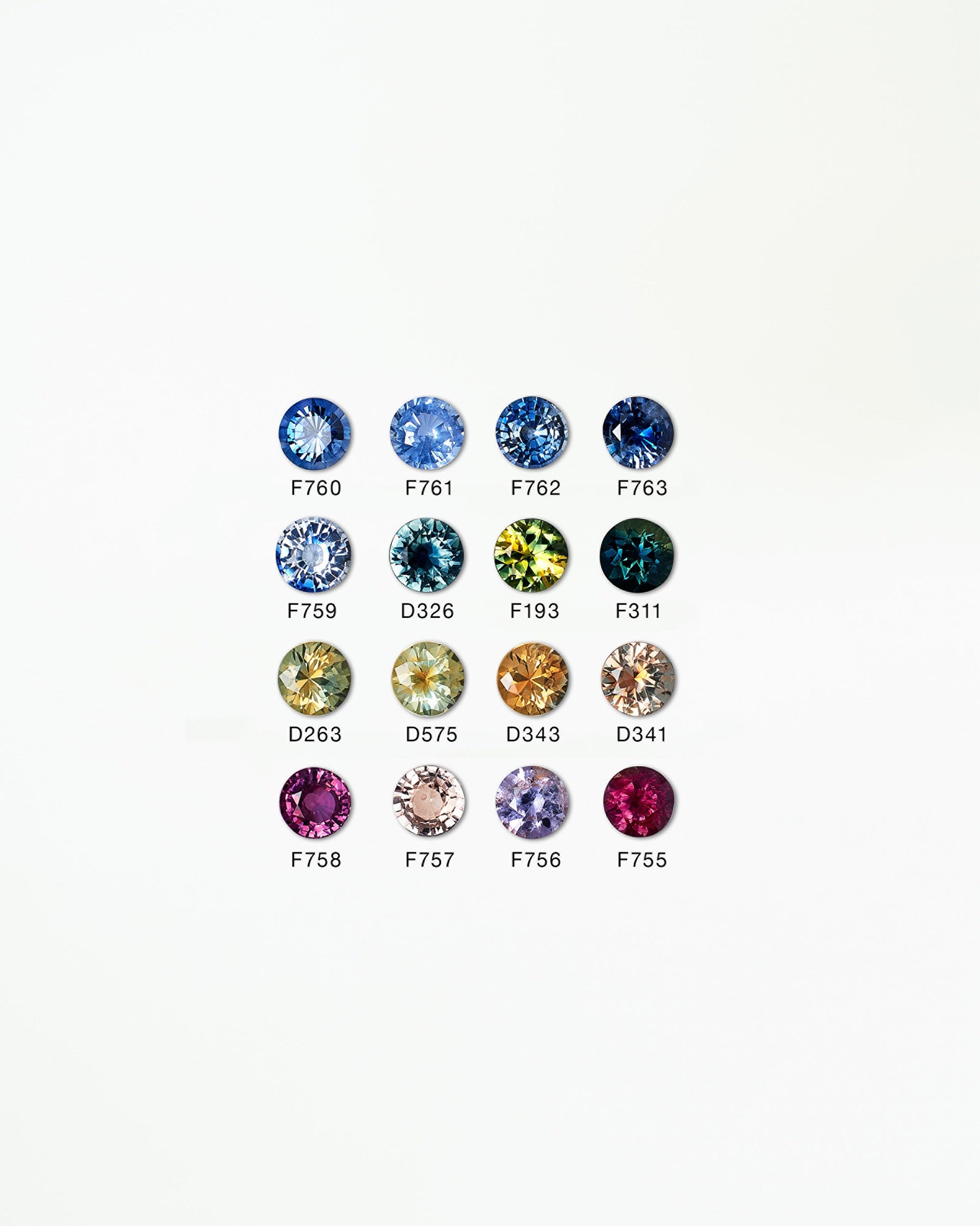 [lifestyle]Collection of colorful gemstones with labeled numbers on a white background