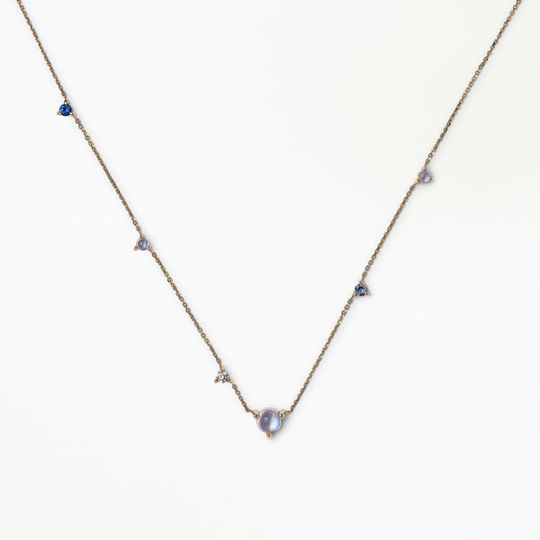 Moonstone and Diamond Linear Chain Necklace