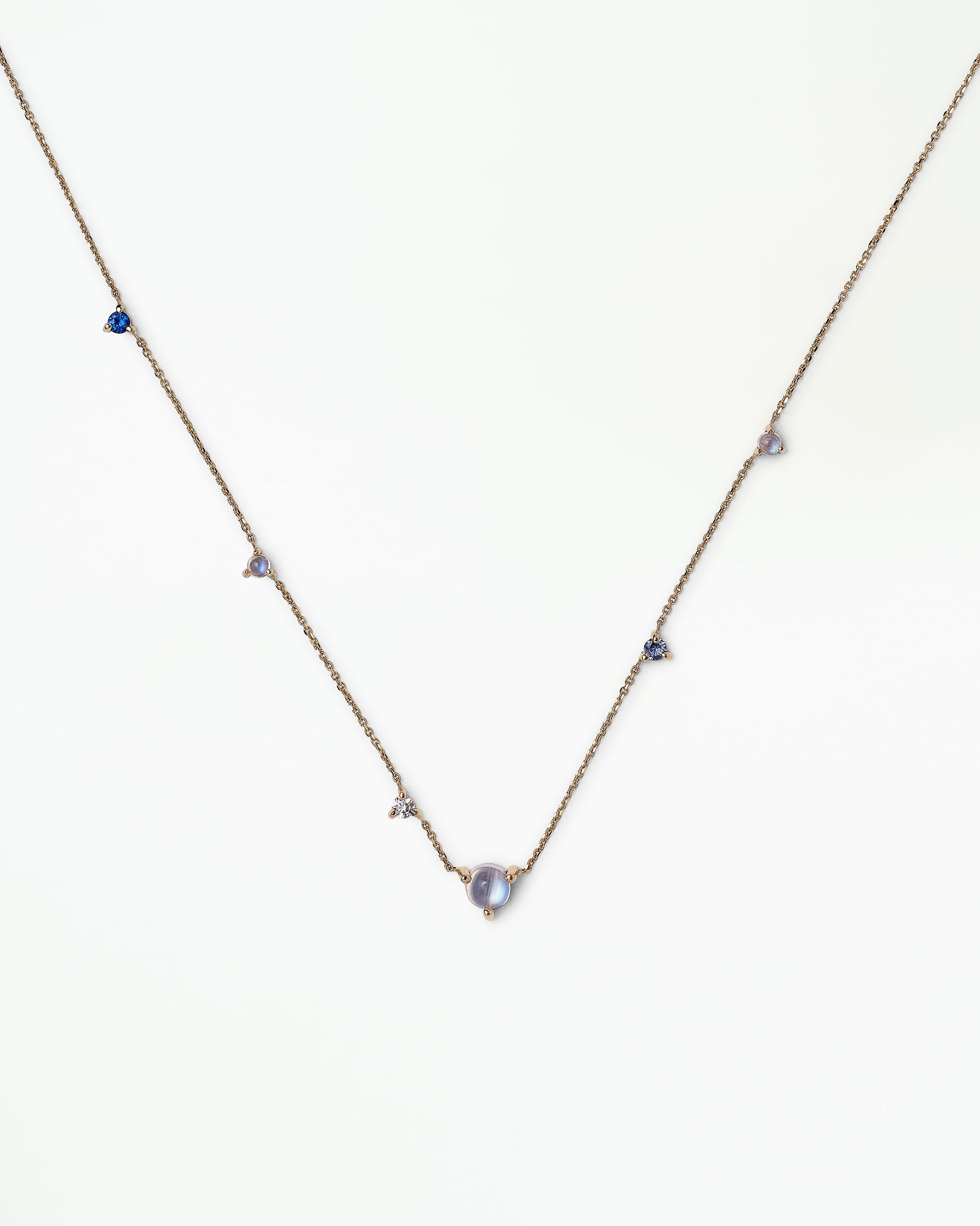 Moonstone and Diamond Linear Chain Necklace