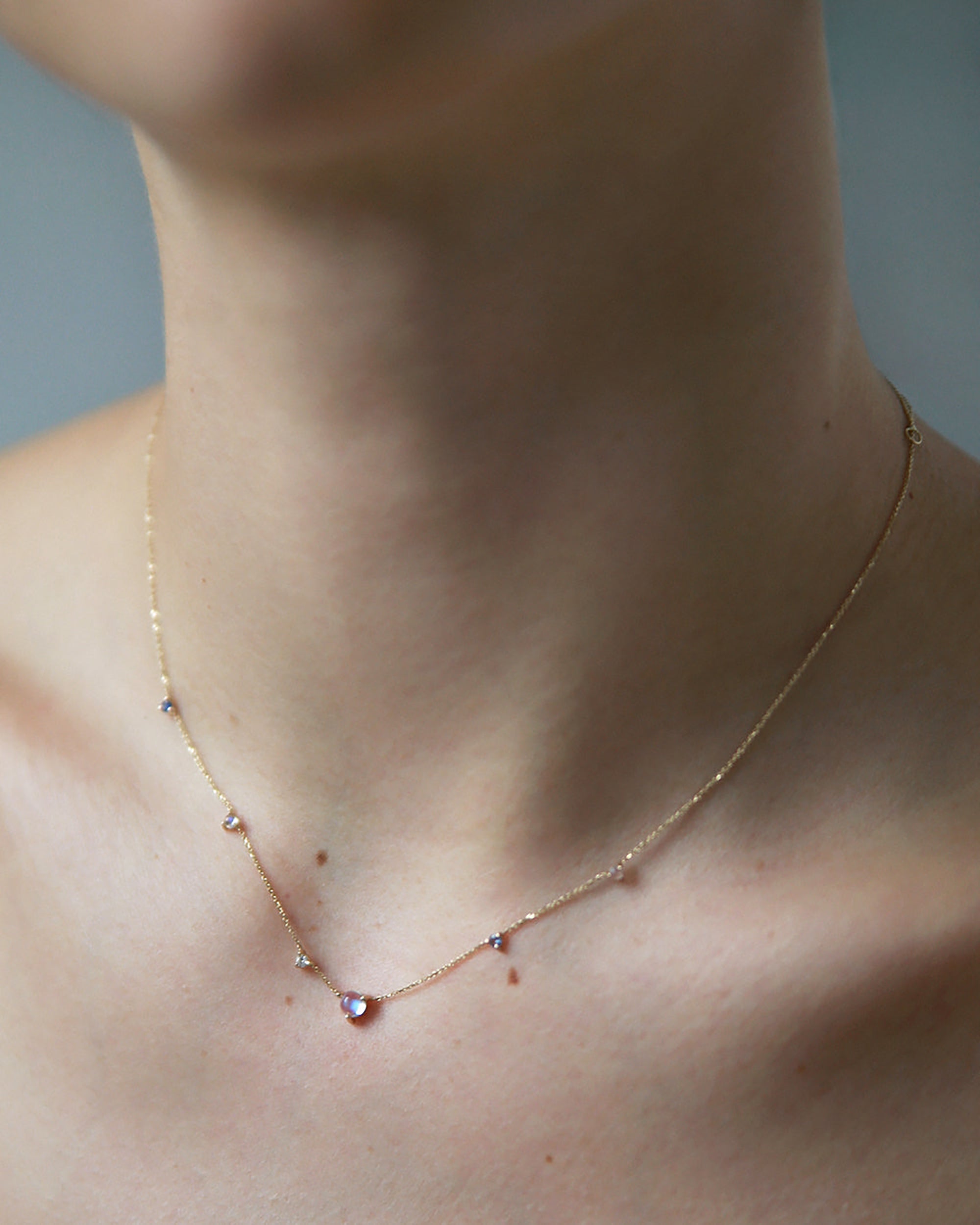 Moonstone and Diamond Linear Chain Necklace