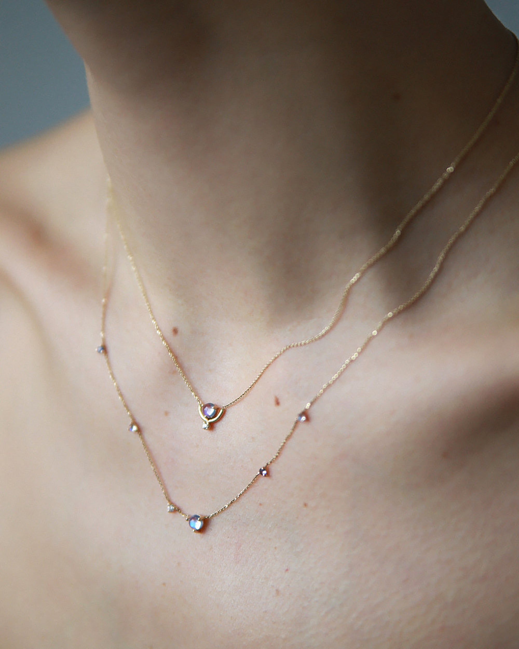 Moonstone and Diamond Nestled Necklace