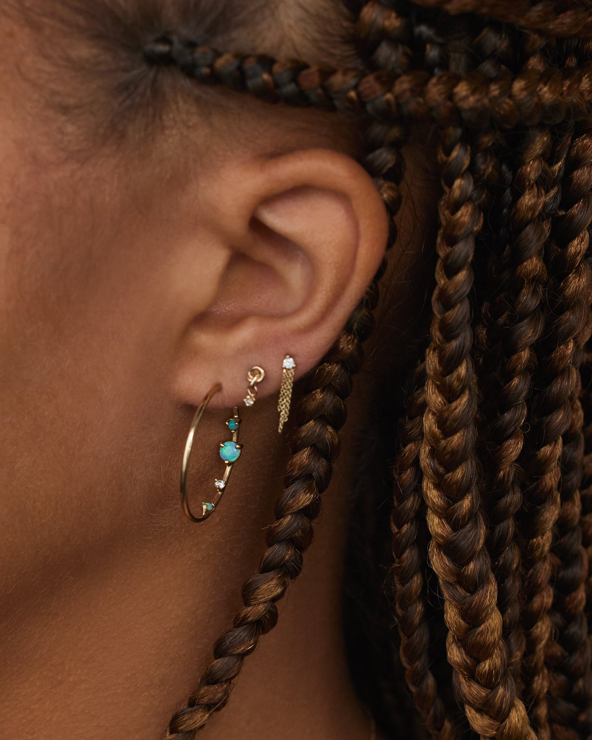 Opal and Diamond Inverted Hoop Earring