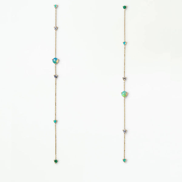 Opal and Diamond Linear Chain Earrings
