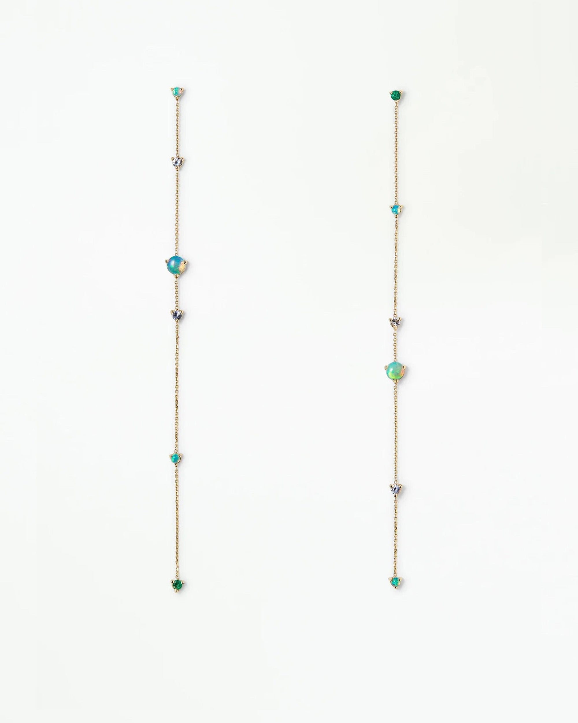 Opal and Diamond Linear Chain Earrings