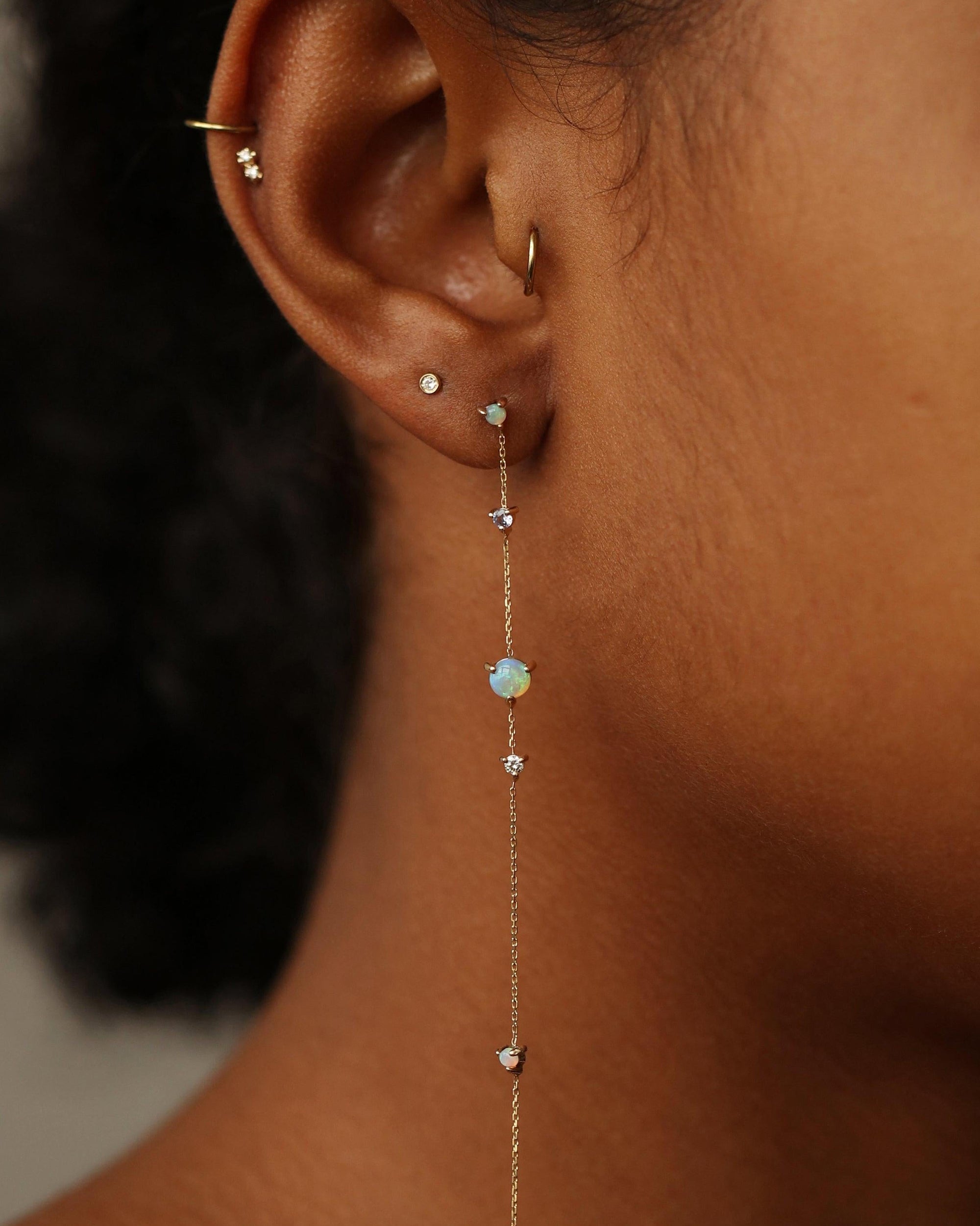 Opal and Diamond Linear Chain Earrings