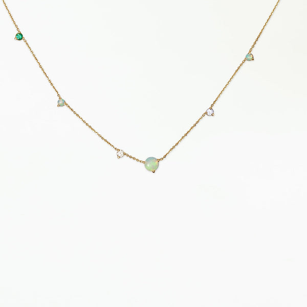 Opal and Diamond Linear Chain Necklace