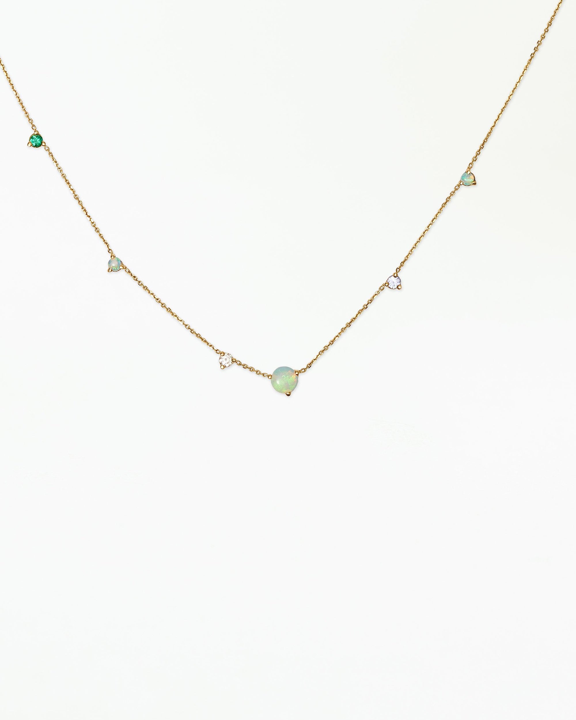 Opal and Diamond Linear Chain Necklace