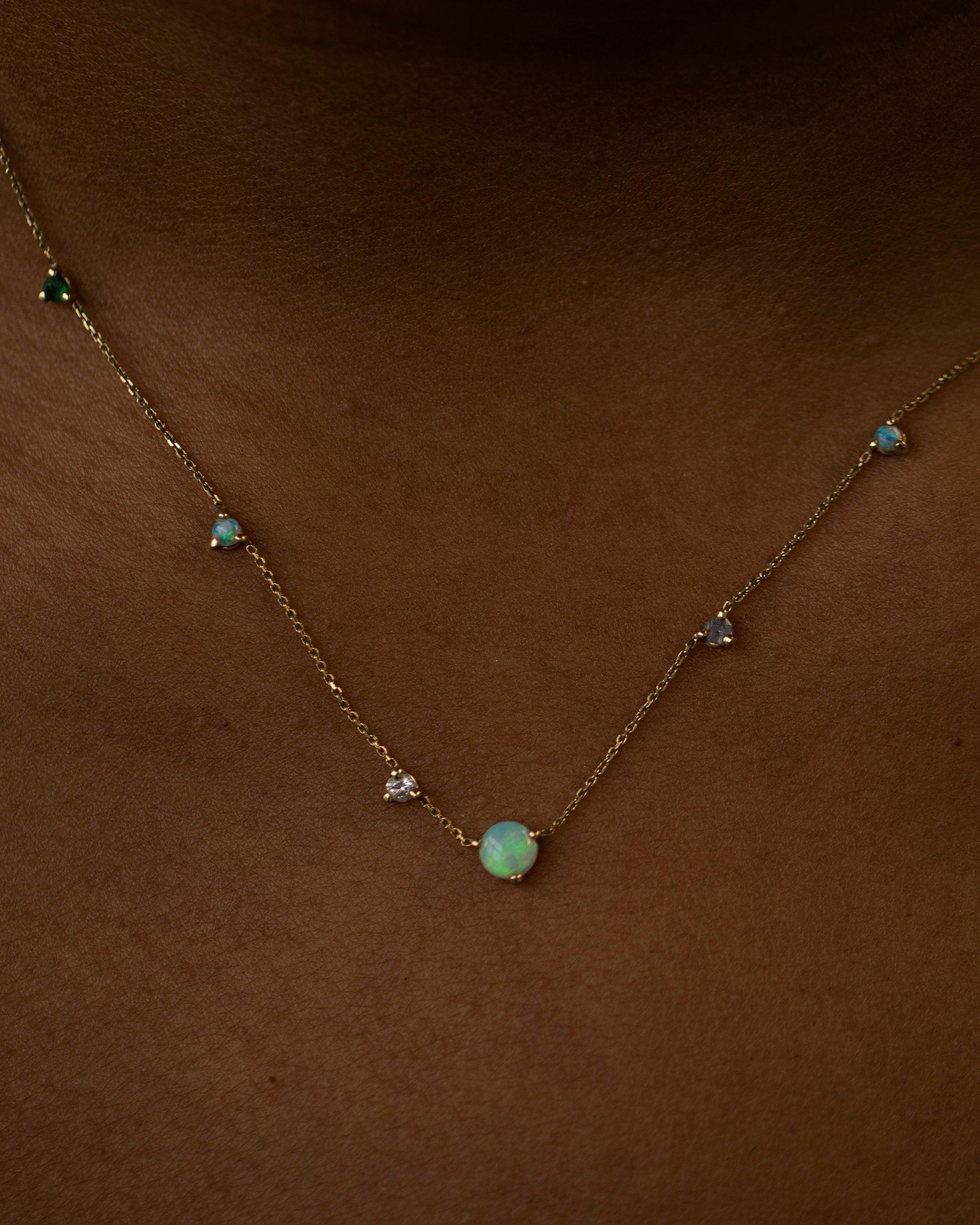 Opal and Diamond Linear Chain Necklace