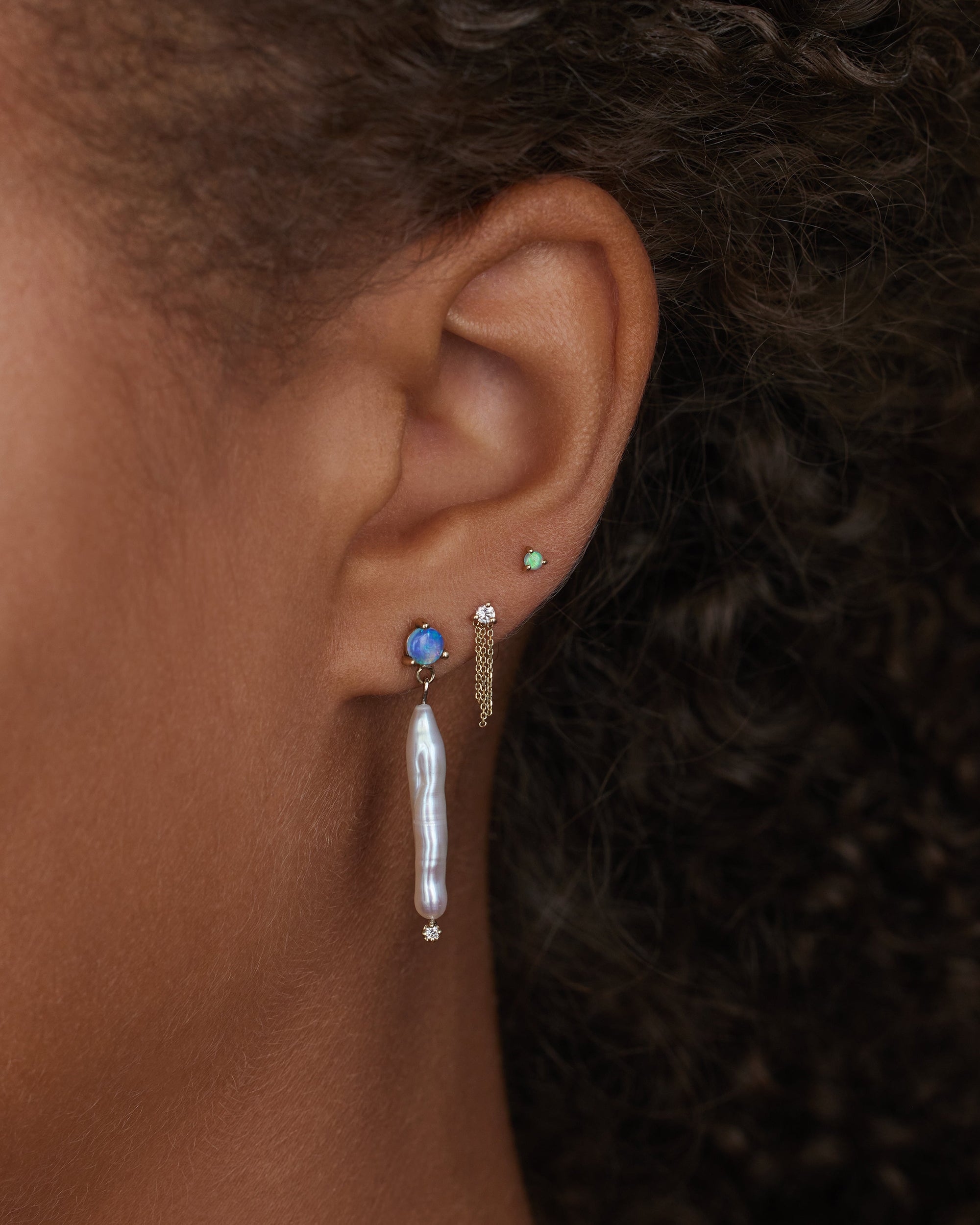 Opal and Stem Pearl Earring