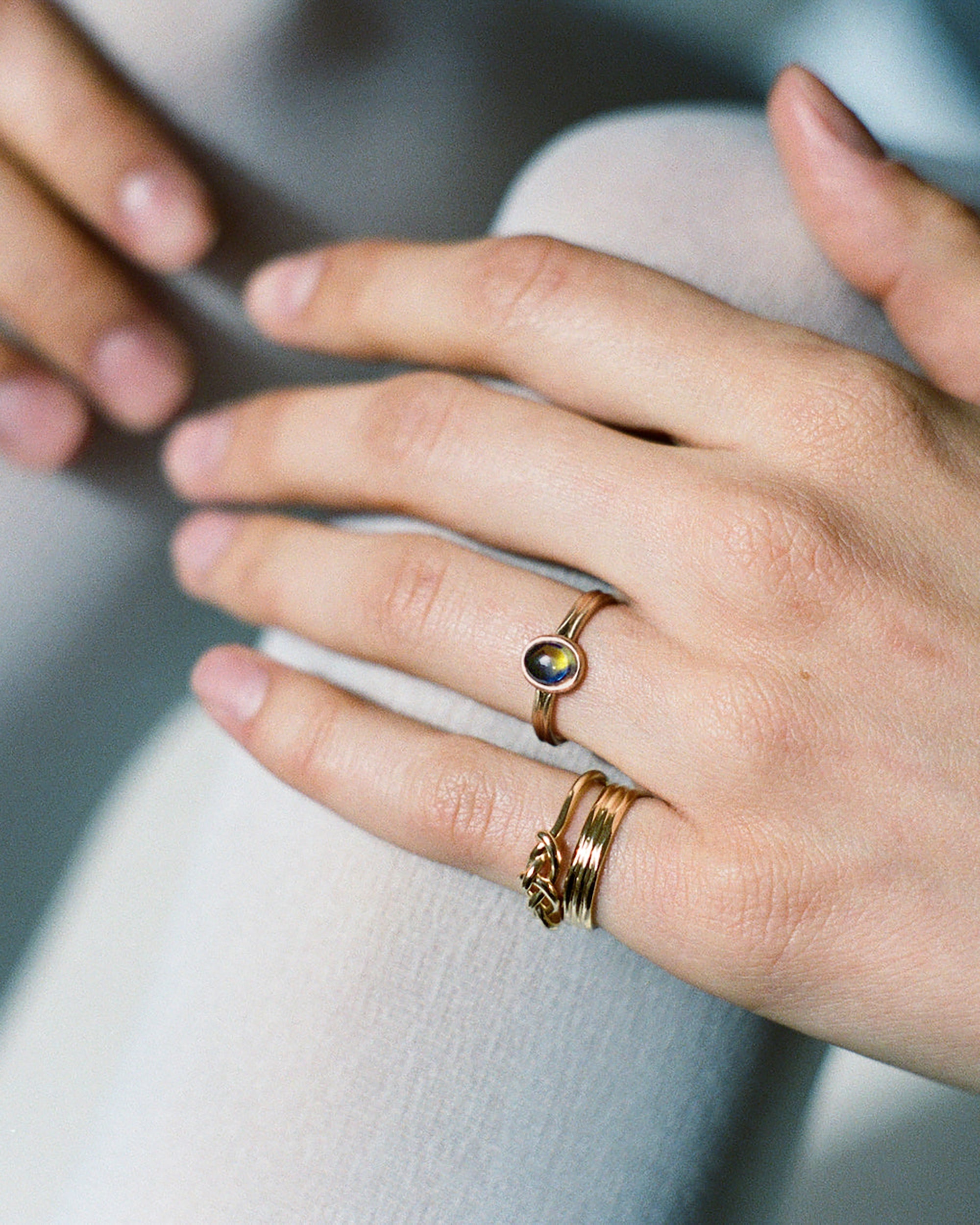 Oval Cabochon Sapphire Ridge Set Ring No. 9