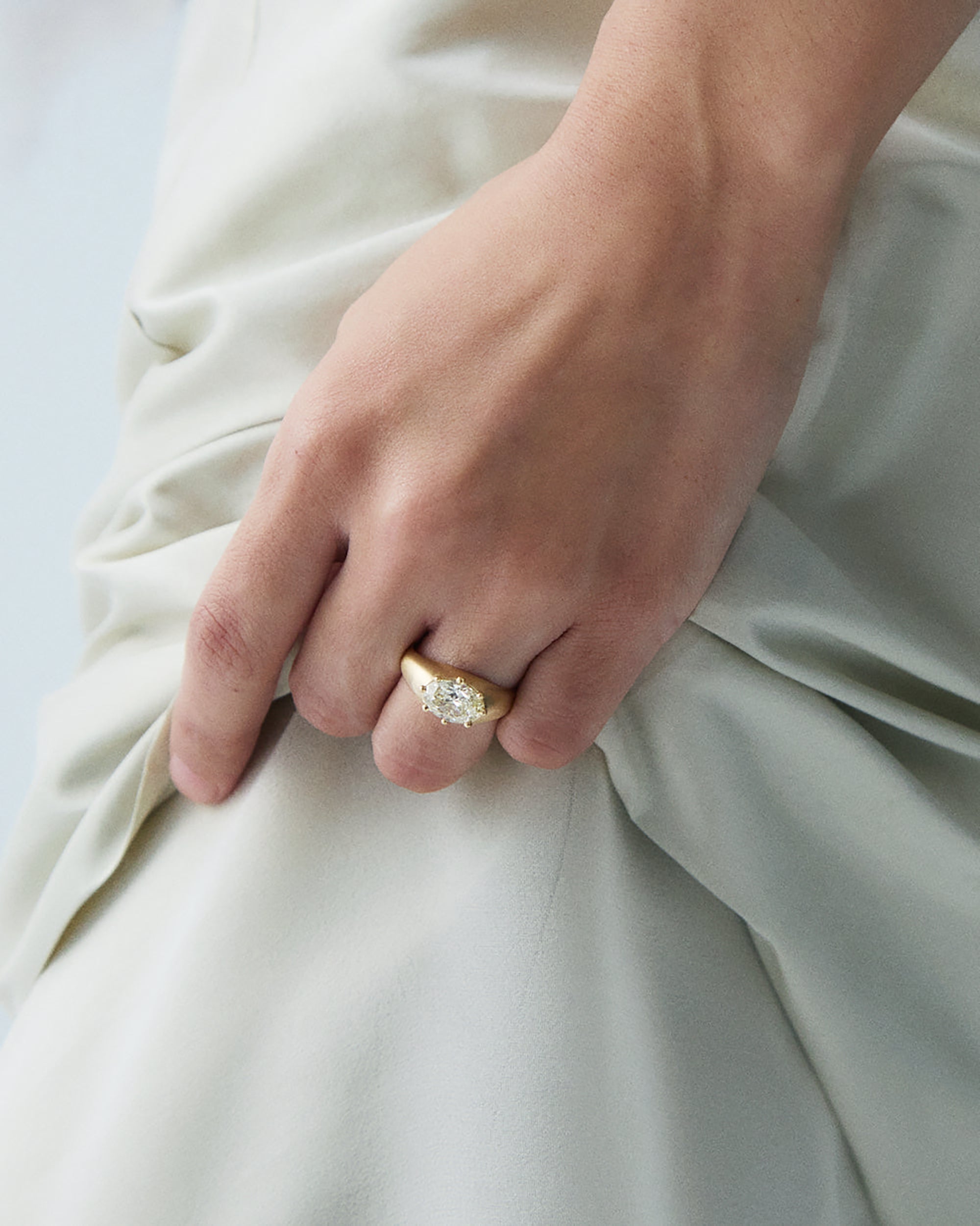 Oval Cut Diamond Beaded Signet Ring No. 1