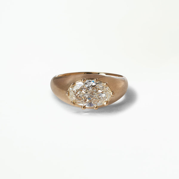 Oval Cut Diamond Beaded Signet Ring No. 2