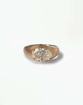 Oval Cut Diamond Beaded Signet Ring No. 2