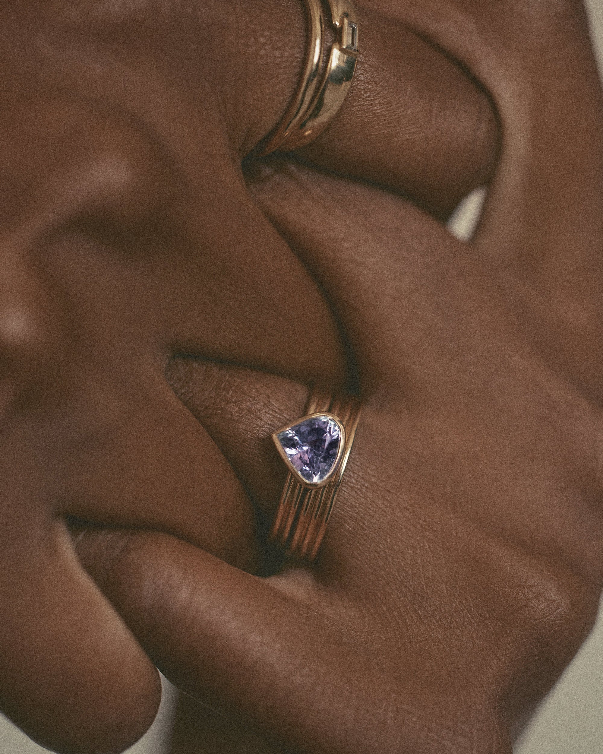 Pear Cut Sapphire Ridge Ring Set