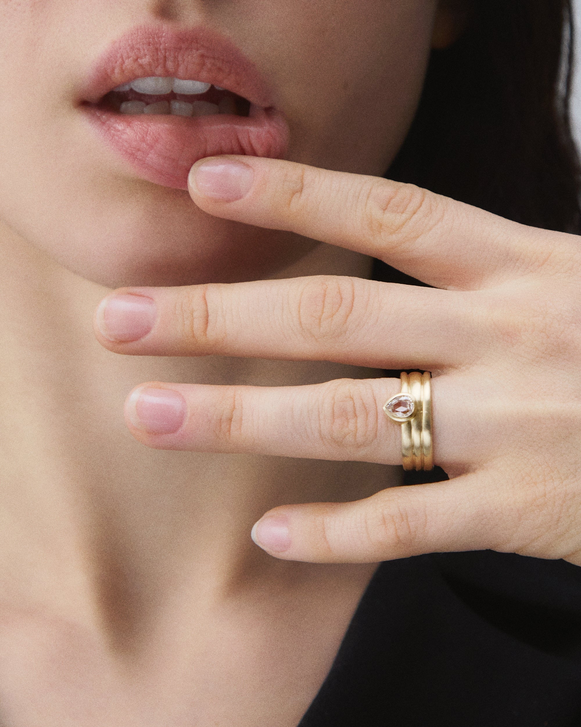 Pear Rose Cut Diamond Spiral Ring