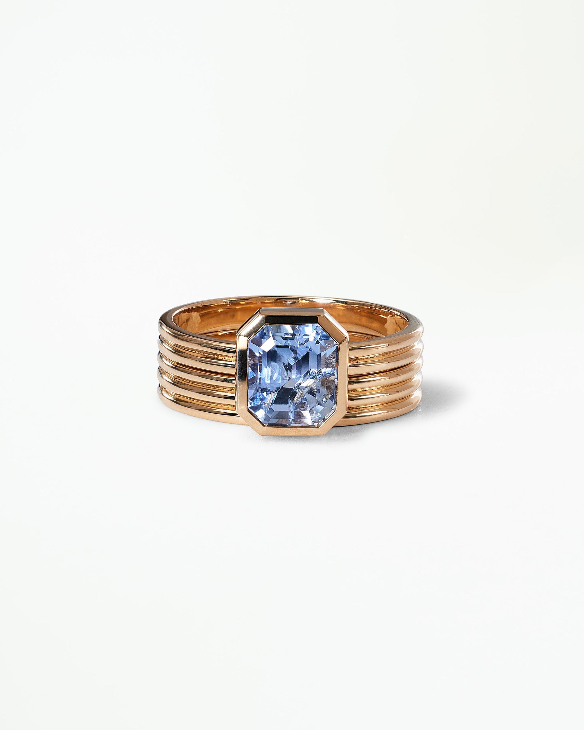 Radiant Cut Sapphire Ridge Ring Set