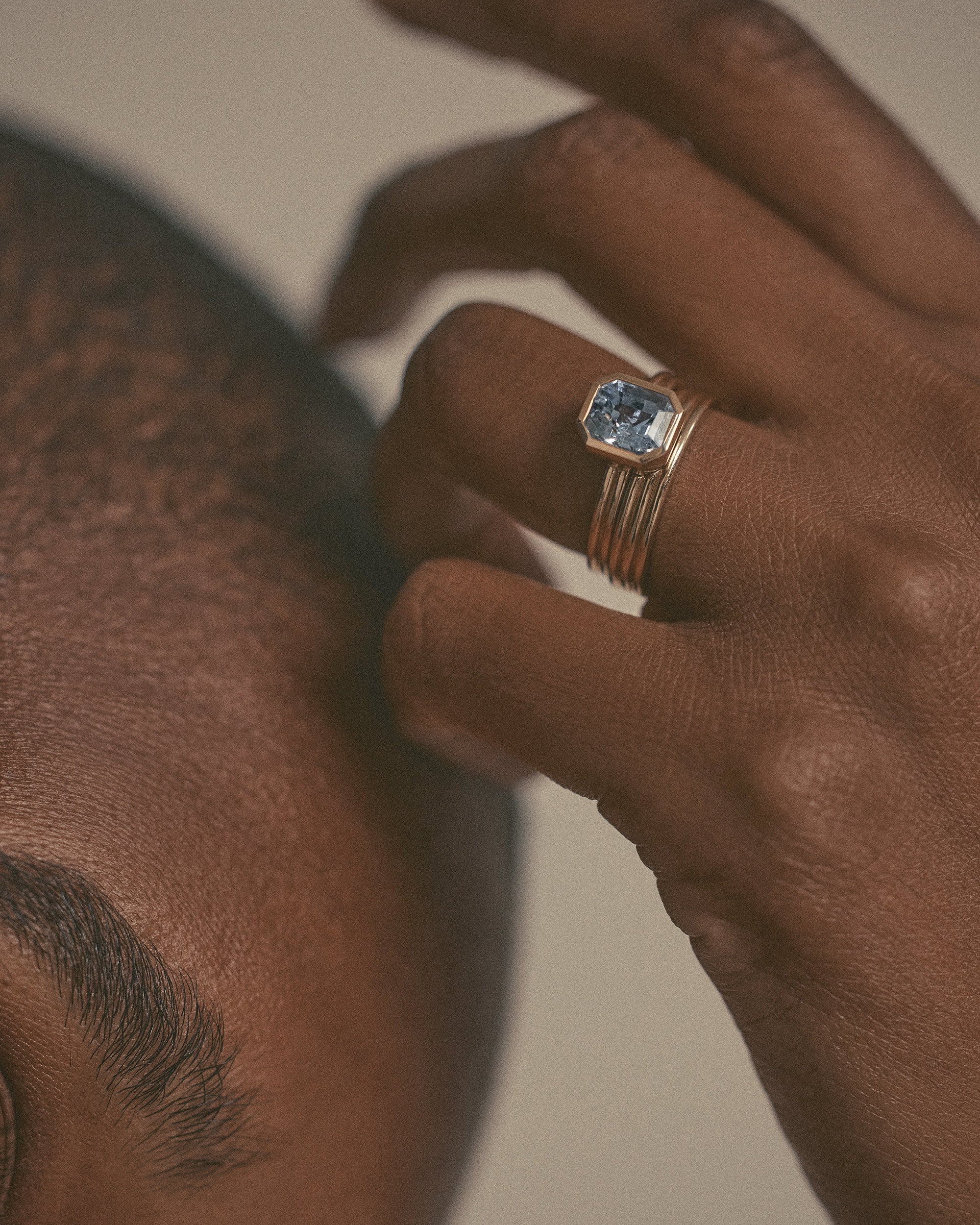 Radiant Cut Sapphire Ridge Ring Set