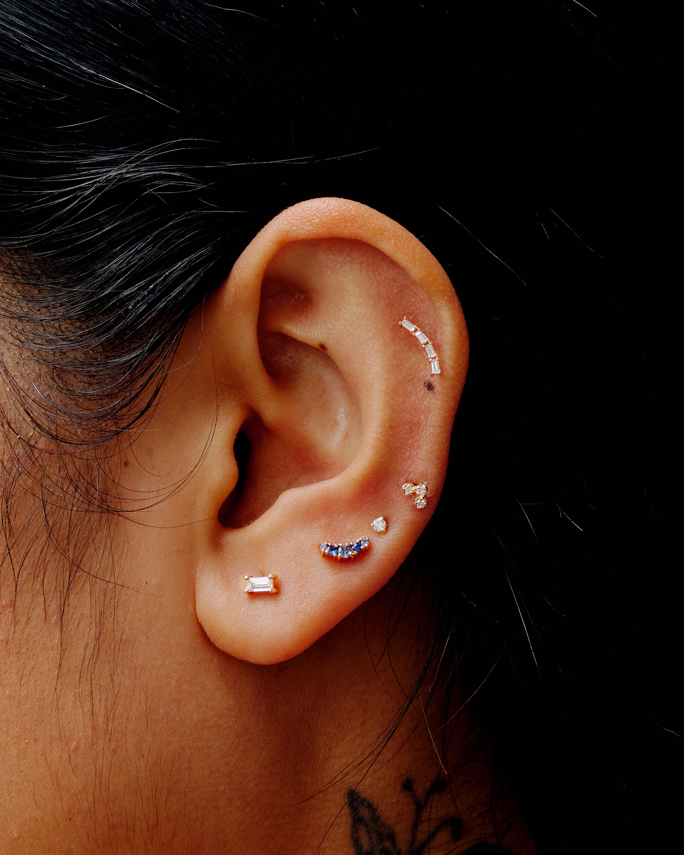 Sapphire Crescent Flat Back Earring