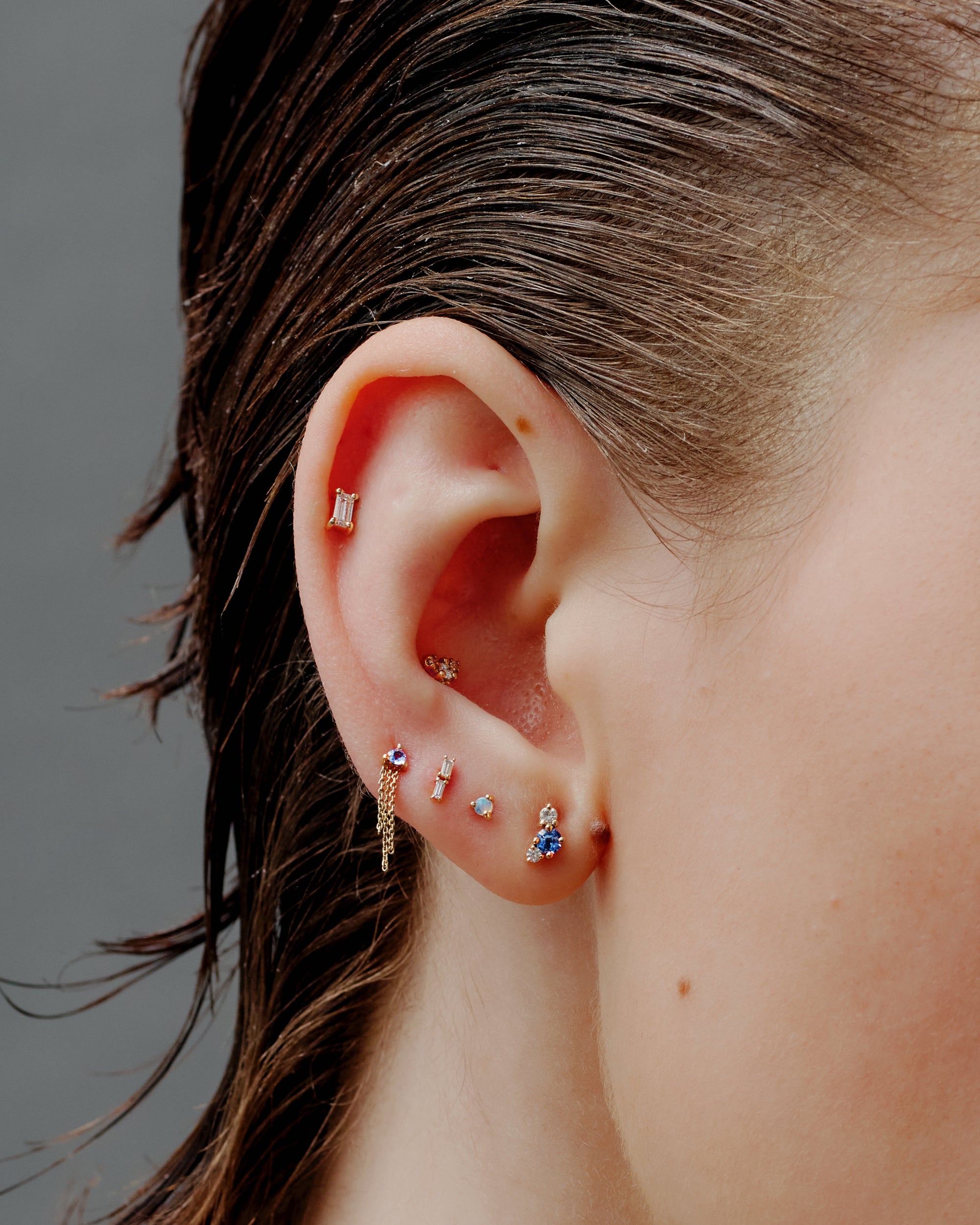 Sapphire and Diamond Cluster Flat Back Earring