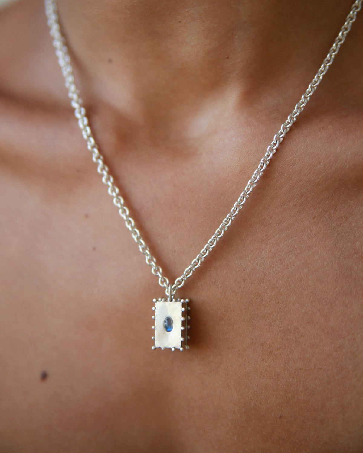 Silver Moonstone Box Charm
