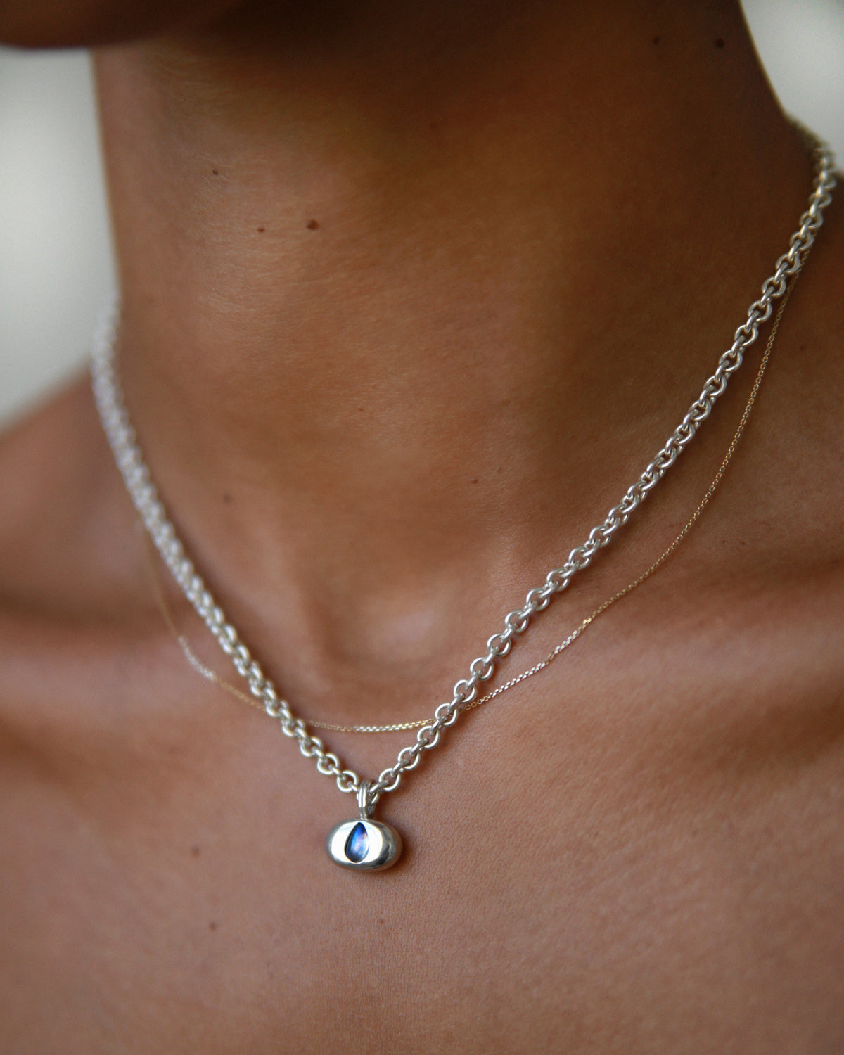 Silver Moonstone Oval Charm