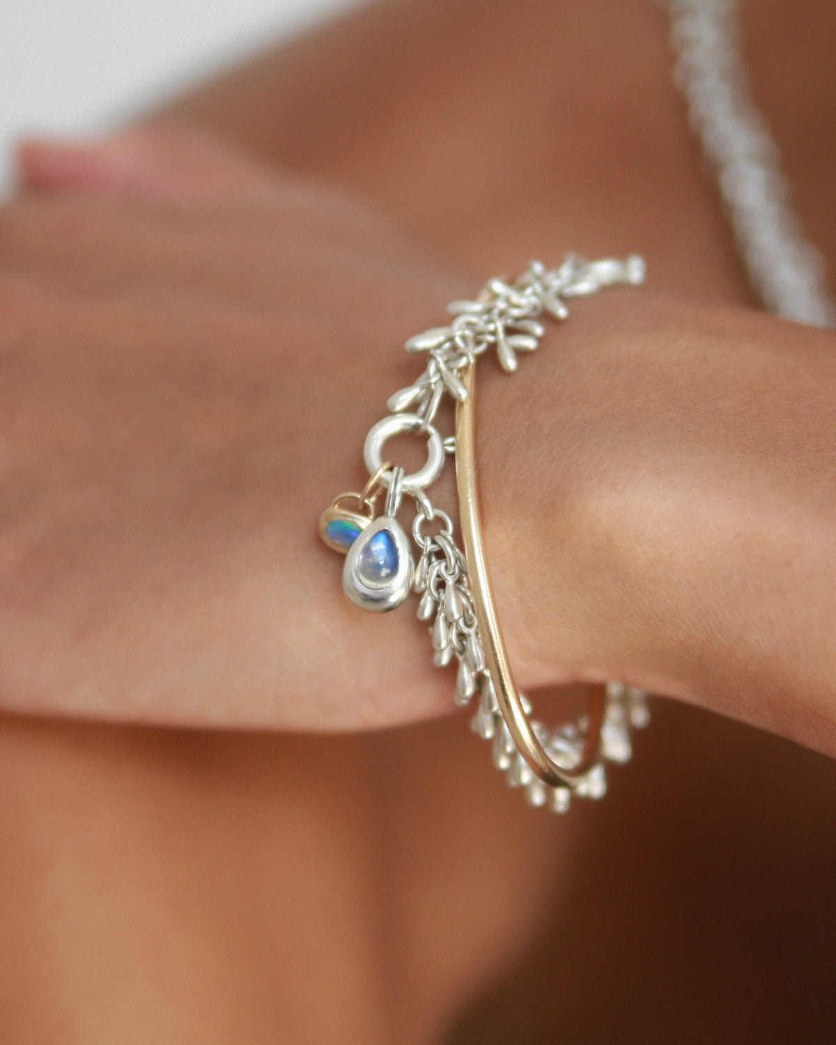 Silver Moonstone Pear Charm