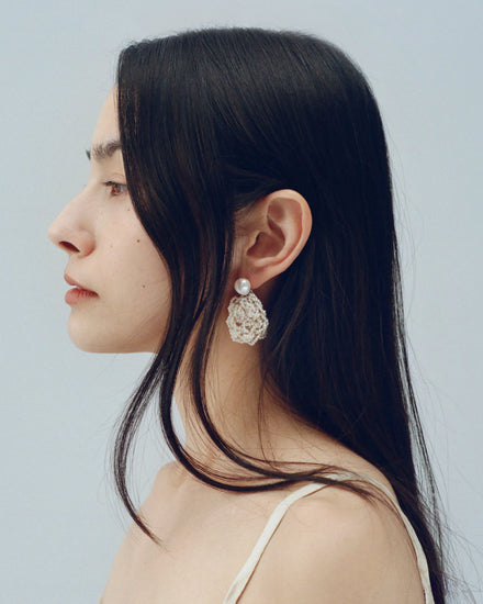 Small Crocheted Pearl Earrings[lifestyle]