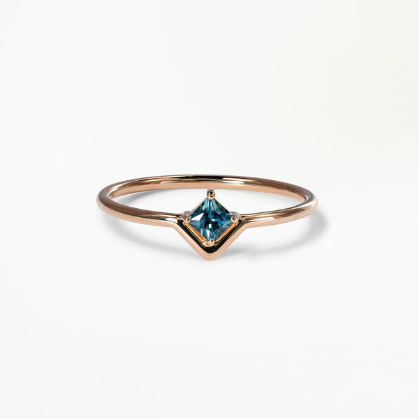 Small Princess Cut Teal Sapphire Nestled Ring