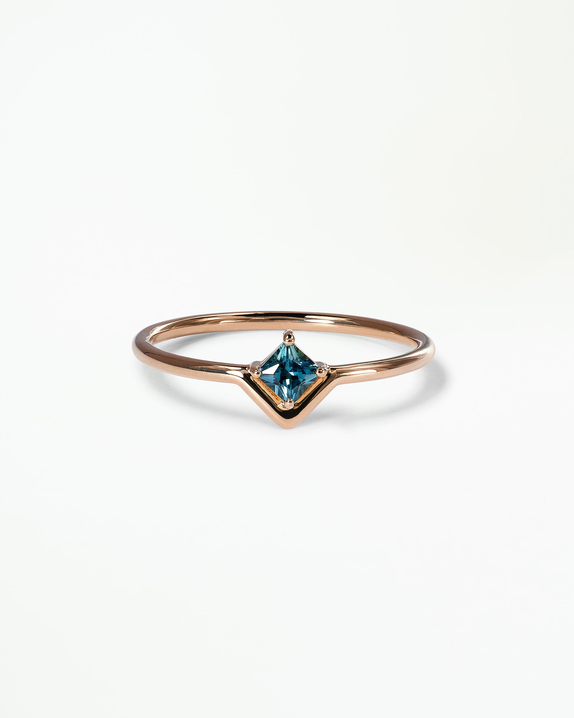 Small Princess Cut Teal Sapphire Nestled Ring