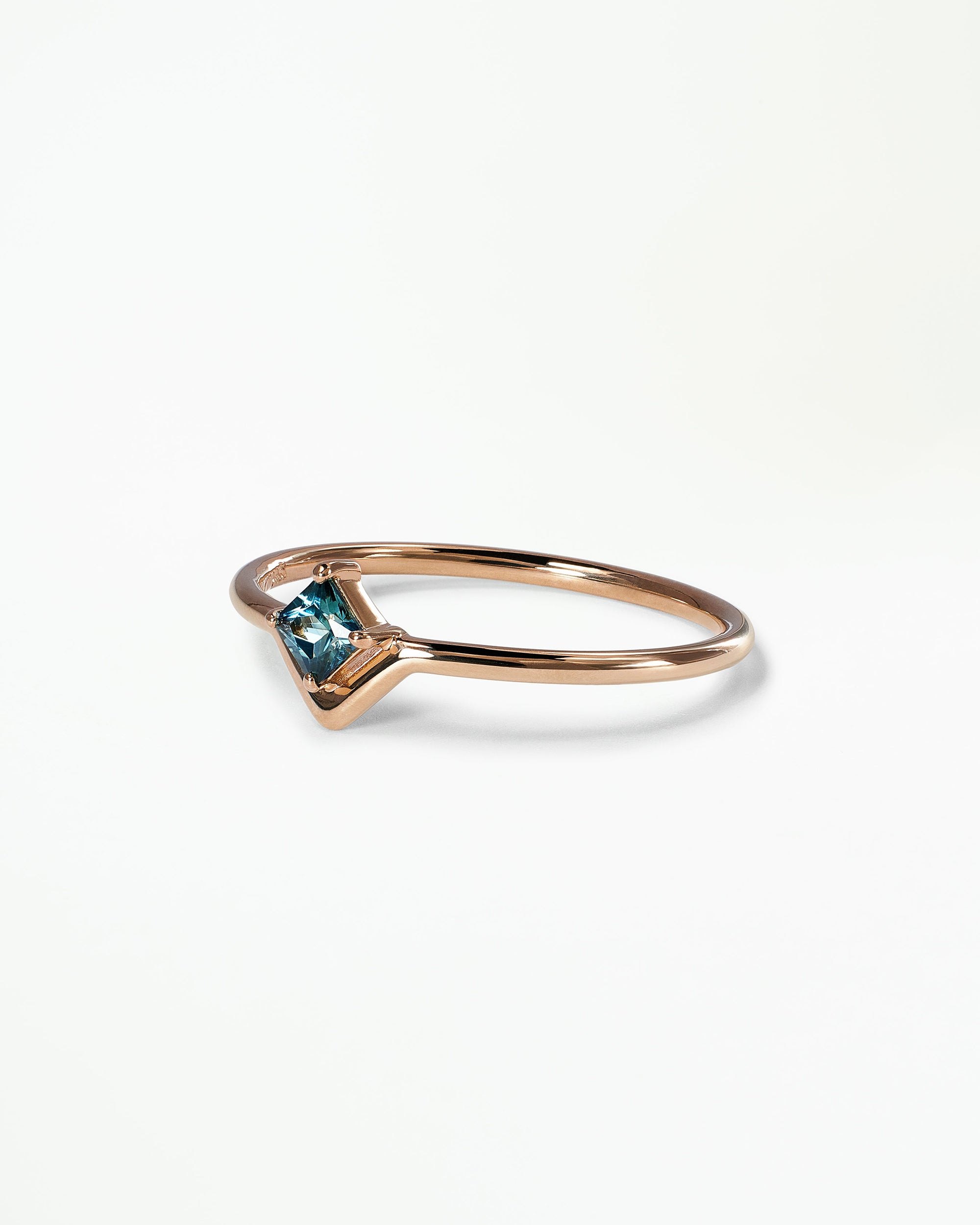 Small Princess Cut Teal Sapphire Nestled Ring