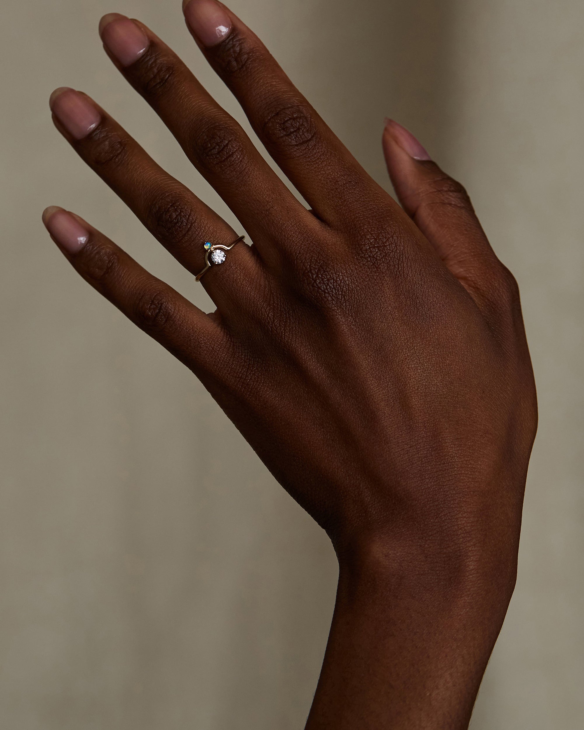 Small Round Cut Diamond and Opal Nestled Ring – WWAKE