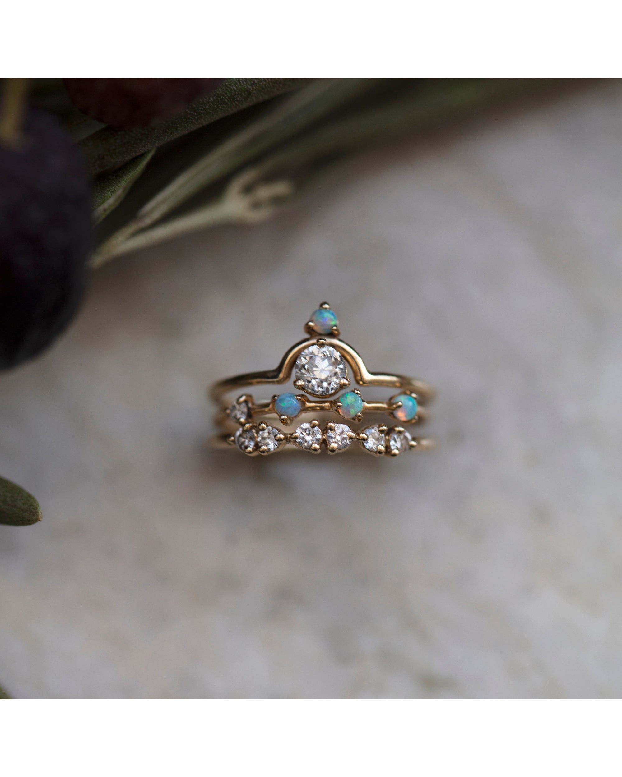 Small Round Cut Diamond and Opal Nestled Ring – WWAKE
