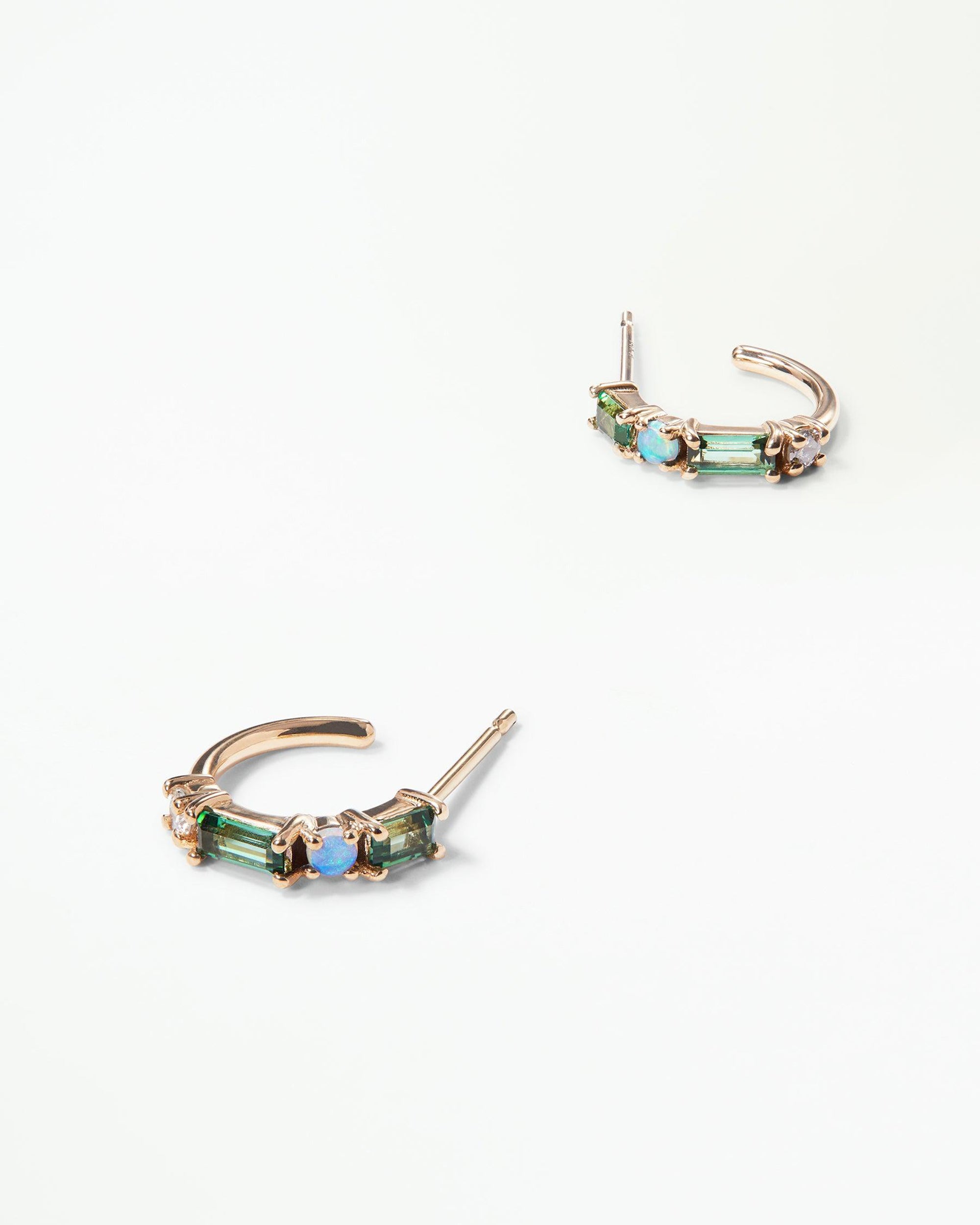 Tourmaline and Diamond Pillar Hoop Earring