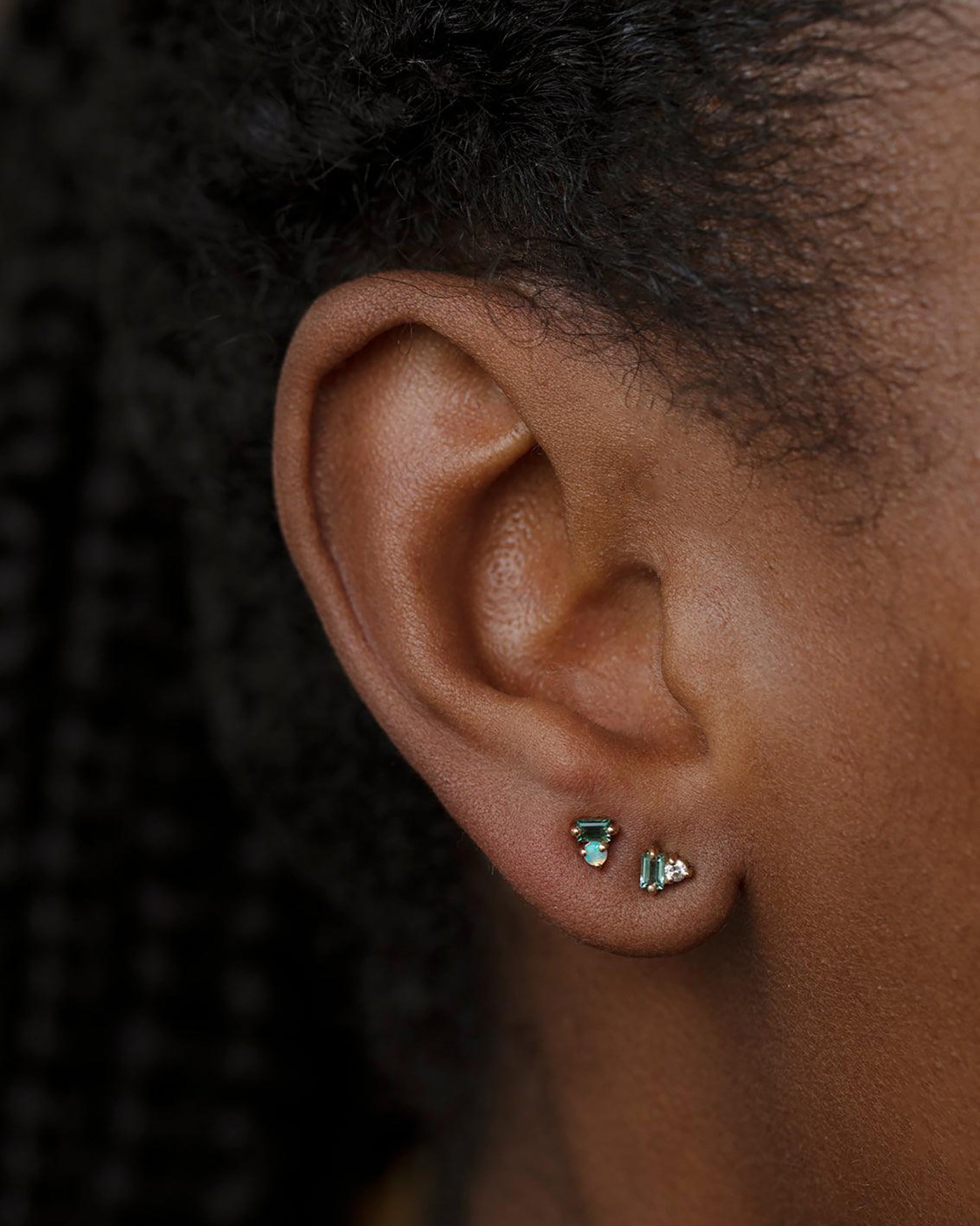 Tourmaline and Opal Column Stud Earring