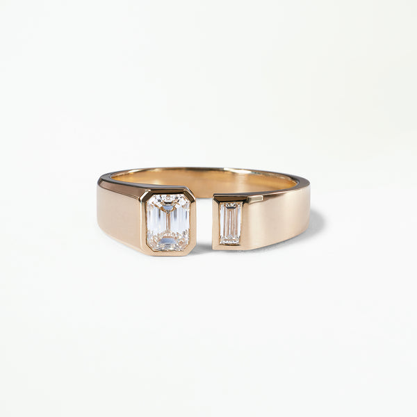 Emerald and Baguette Cut Diamond Dyad Signet Ring
