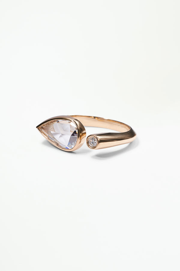One of a Kind Pear Rose Cut Diamond Dyad Signet Ring No. 8