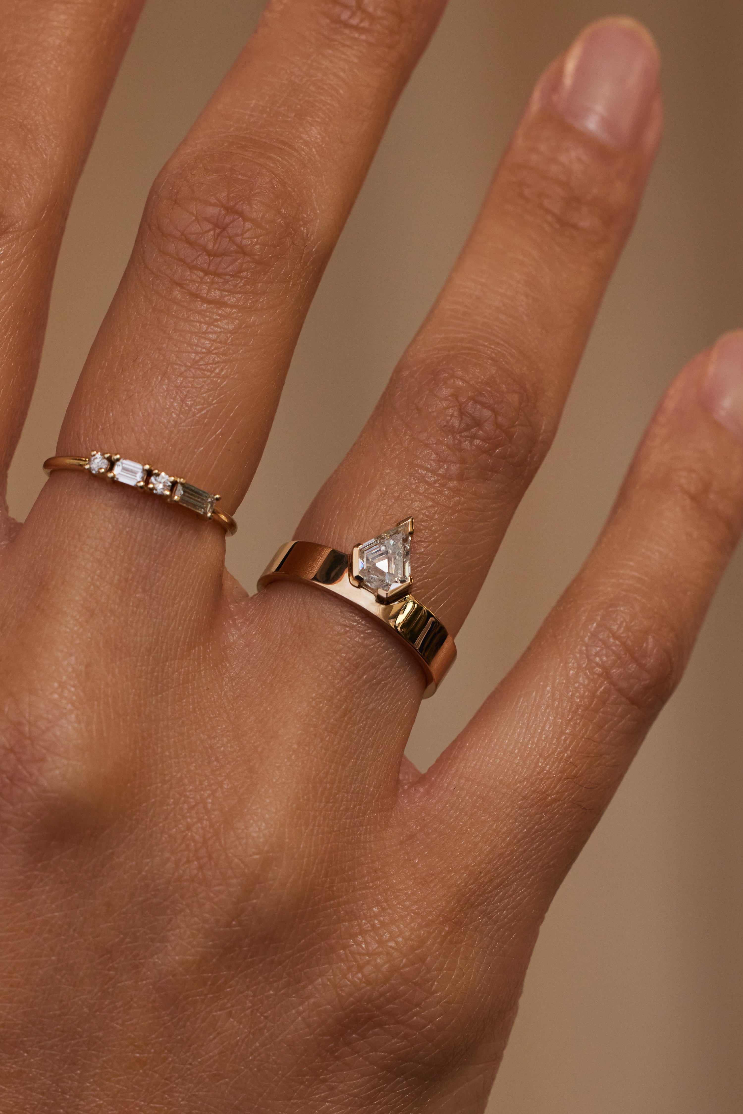 One of a Kind Shield Cut Diamond Monolith Ring 10