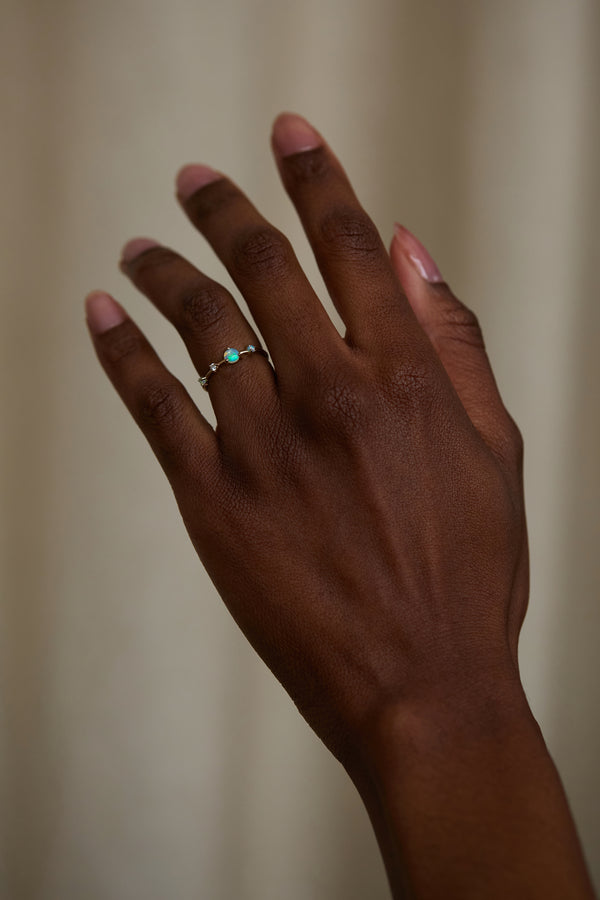 Large Four-Step Opal and Diamond Ring
