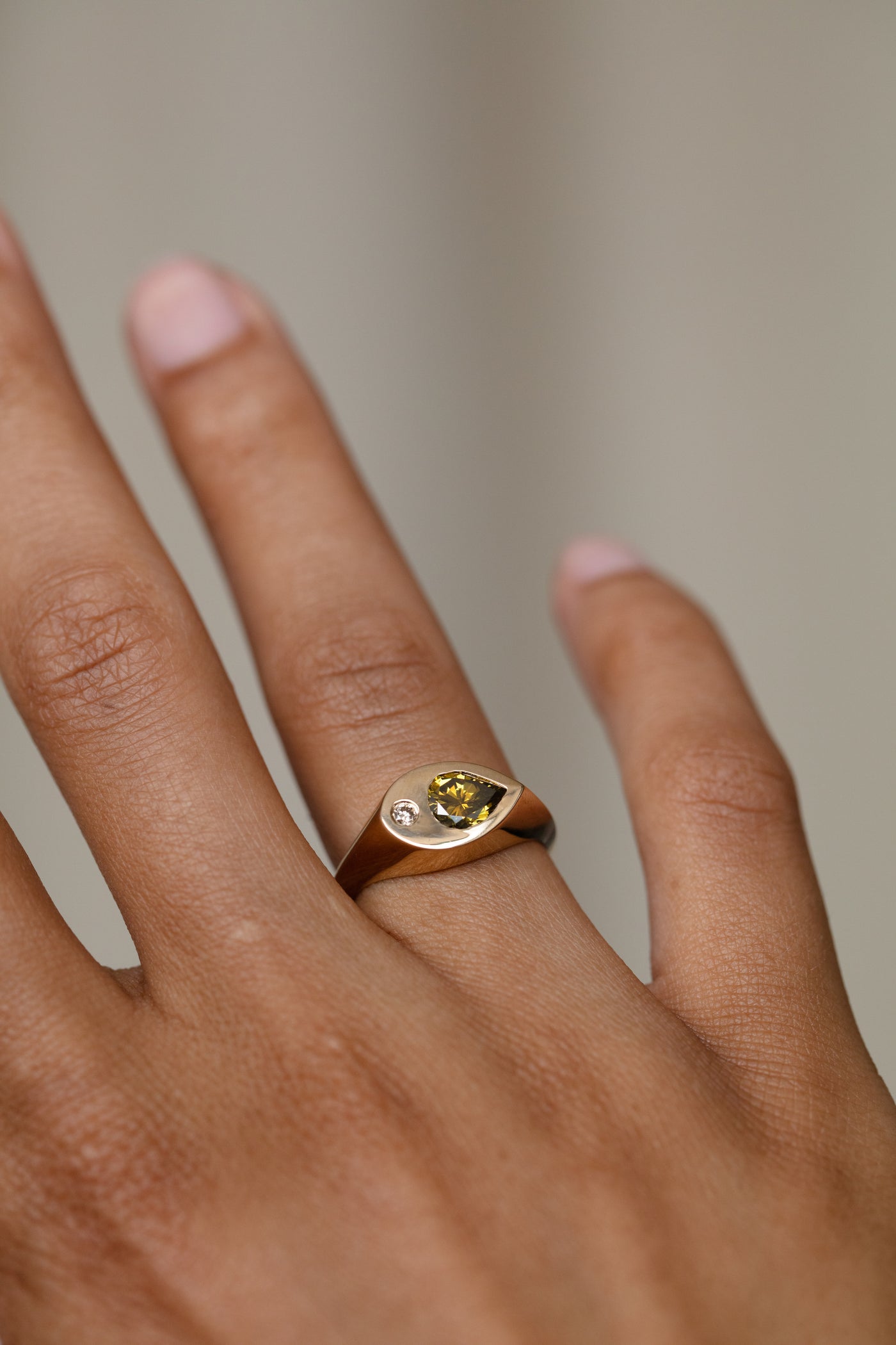 One of a Kind Yellow Diamond Pear Signet Ring