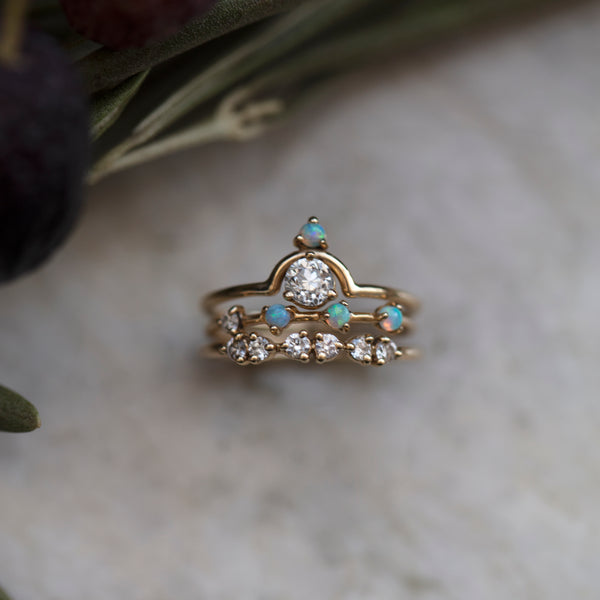Small Nestled Diamond and Opal Ring